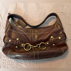 Coach Brown Leather Hobo Bag with Gold Accents
